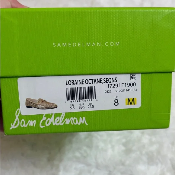 NEW In Box Sam Edelman Gold Loraine Octane Sequined Loafers In Size 8M - Picture 2 of 14